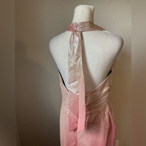 NWT David Meister Metallic Pink Ombré Halter Neck Gown Size 8 - Picture 4 of 10